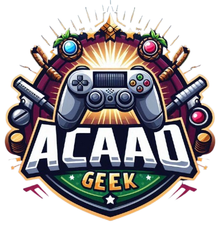 logo do blog ação geek, um controle de ps5 embaixo escrito ação geek